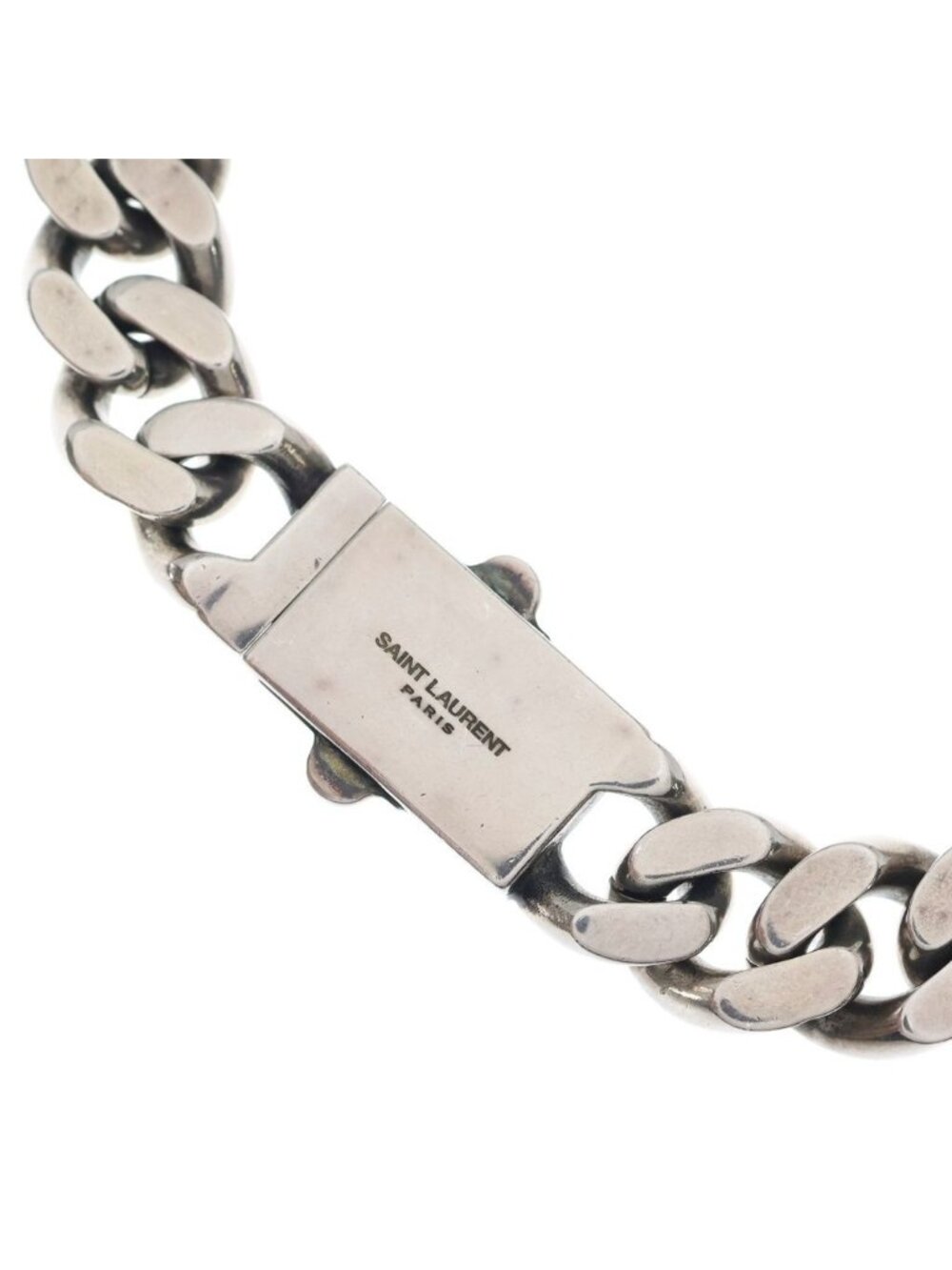 Saint Laurent Paris Metal Curb Chain Necklace Curve Choker Silver